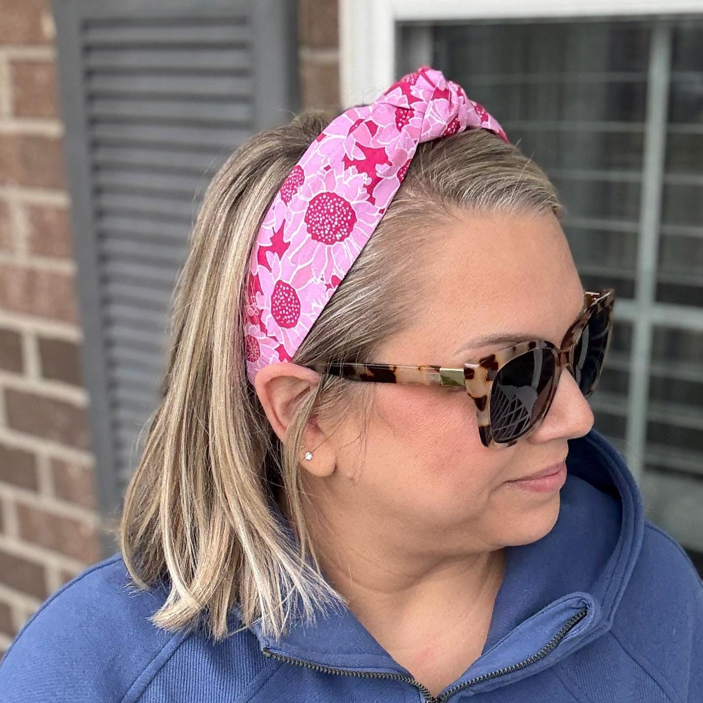 Pink Floral Topknot Headband