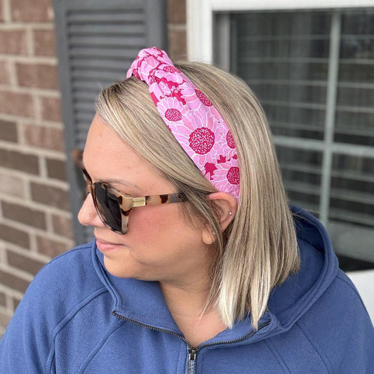 Pink Floral Topknot Headband