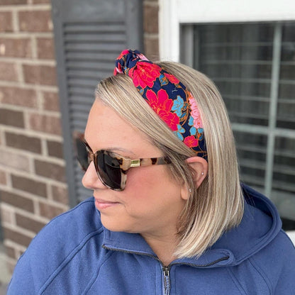 Pink & Navy Floral Topknot Headband
