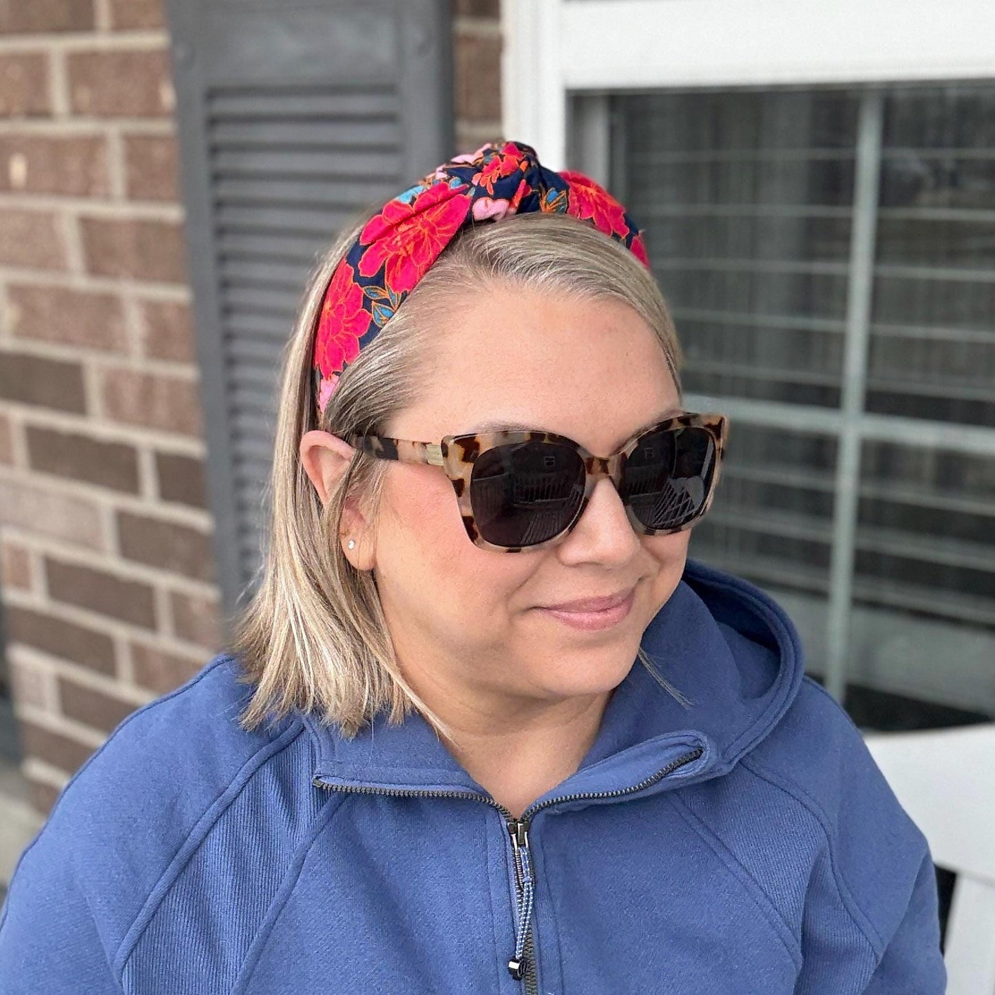 Pink & Navy Floral Topknot Headband