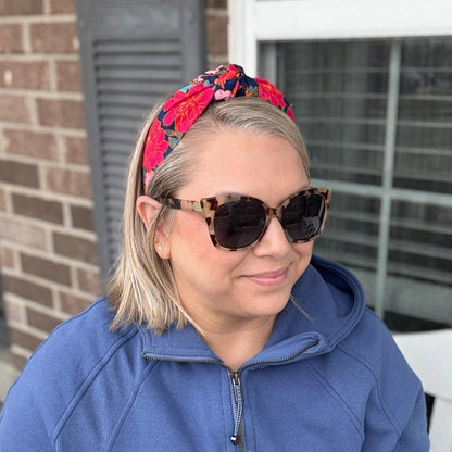 Pink & Navy Floral Topknot Headband