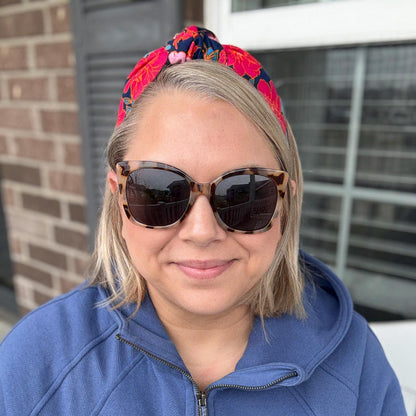 Pink & Navy Floral Topknot Headband