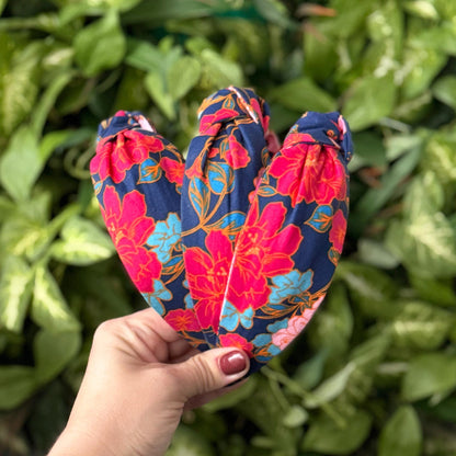 Pink & Navy Floral Topknot Headband