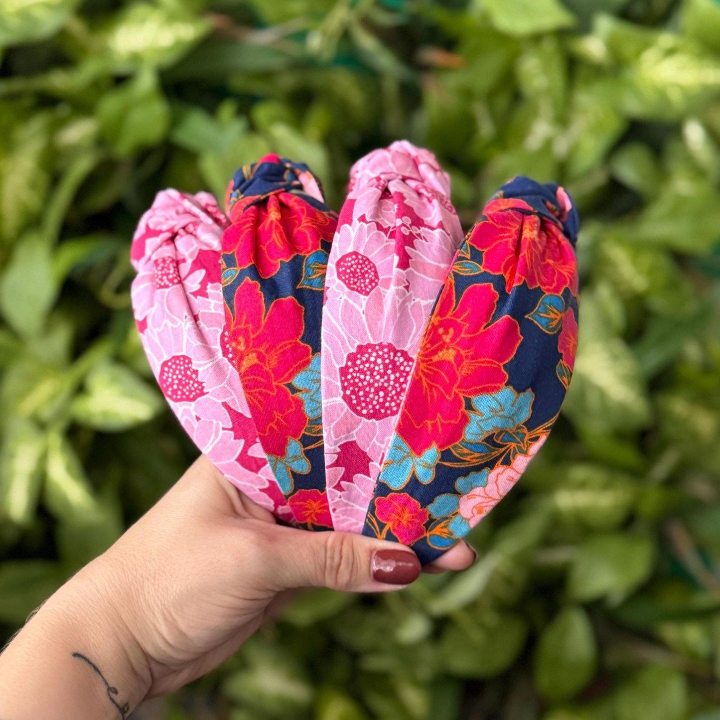 Pink & Navy Floral Topknot Headband