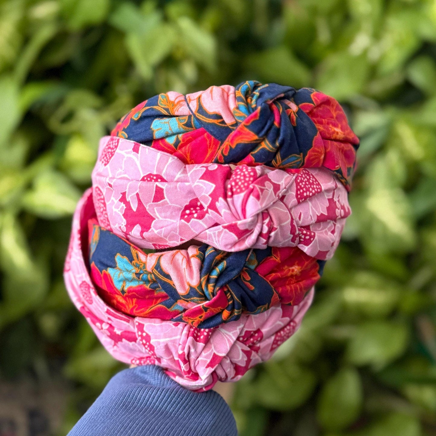 Pink & Navy Floral Topknot Headband