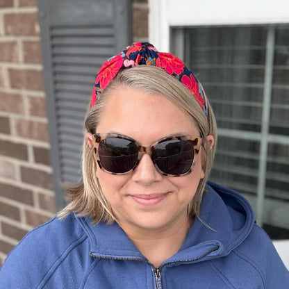 Pink & Navy Floral Topknot Headband