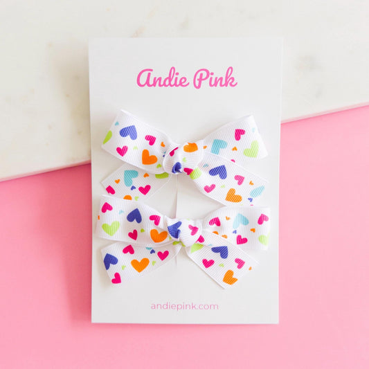 White Bows with Colorful Hearts