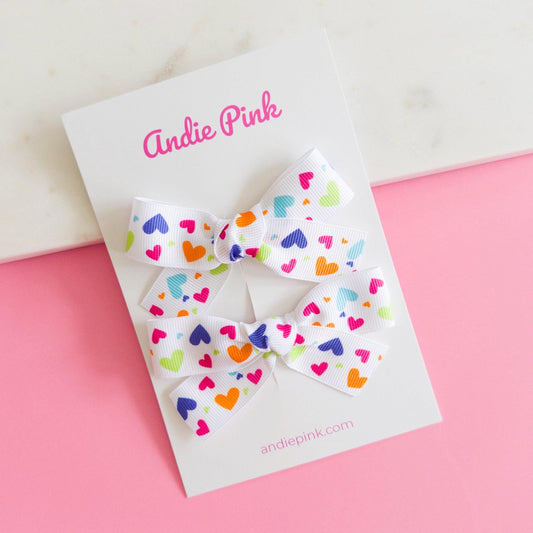 White Bows with Colorful Hearts