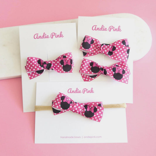Pink and White Minnie-Inspired Hair Bows | 3 inches