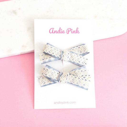Neutral Gingham & Lace Bows | 3 inches