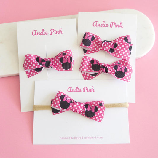 Pink and White Minnie-Inspired Hair Bows | 3 inches