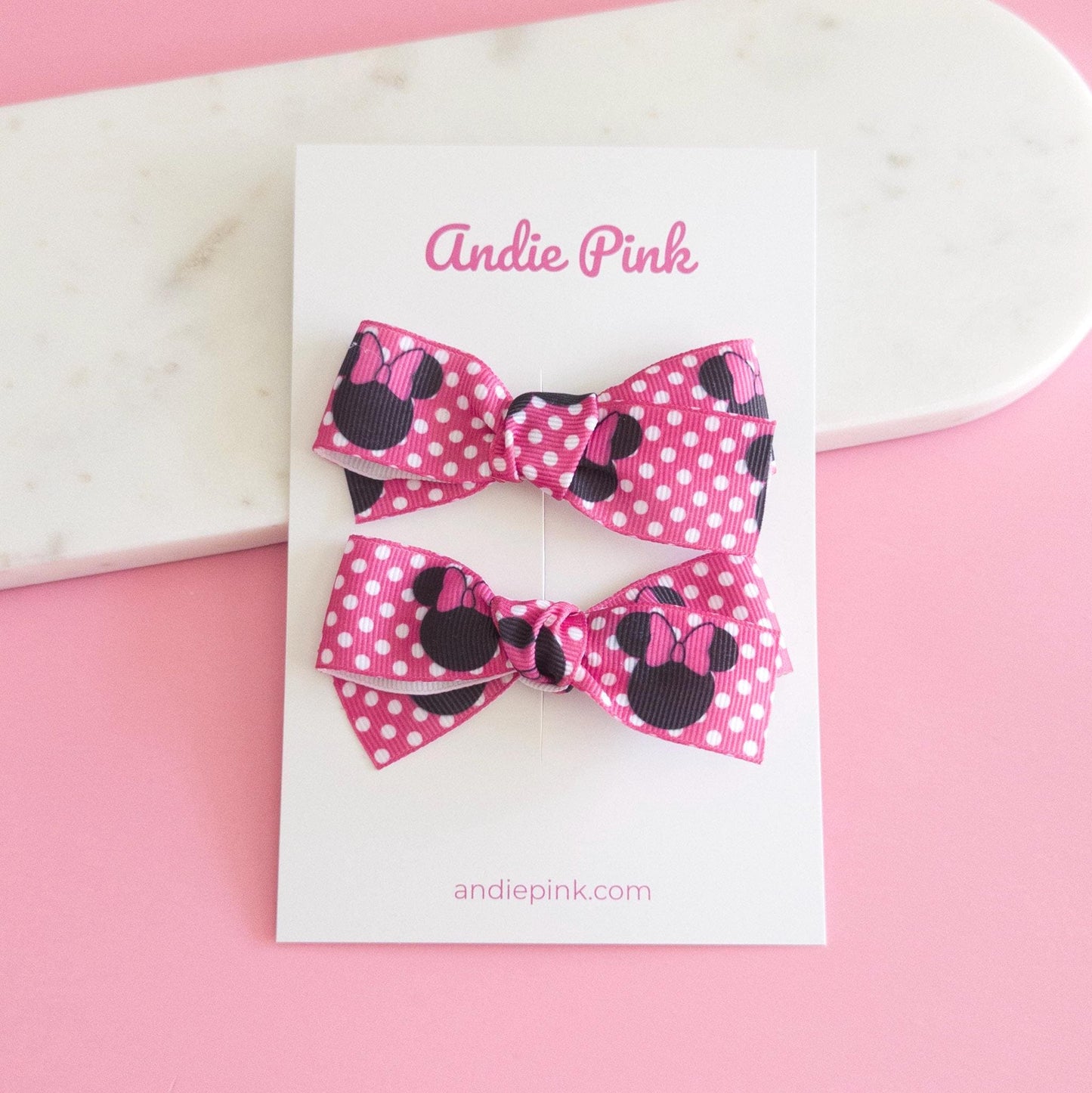 Pink and White Minnie-Inspired Hair Bows | 3 inches