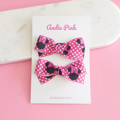 Pink and White Minnie-Inspired Hair Bows | 3 inches