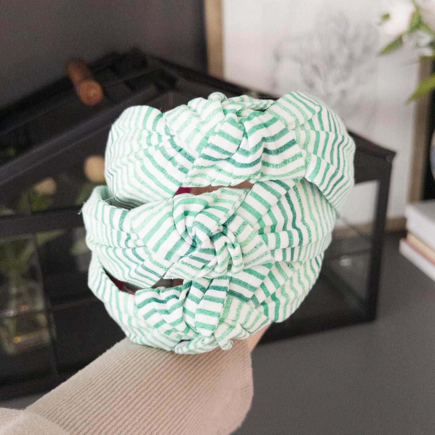 Green & White Stripe Headband