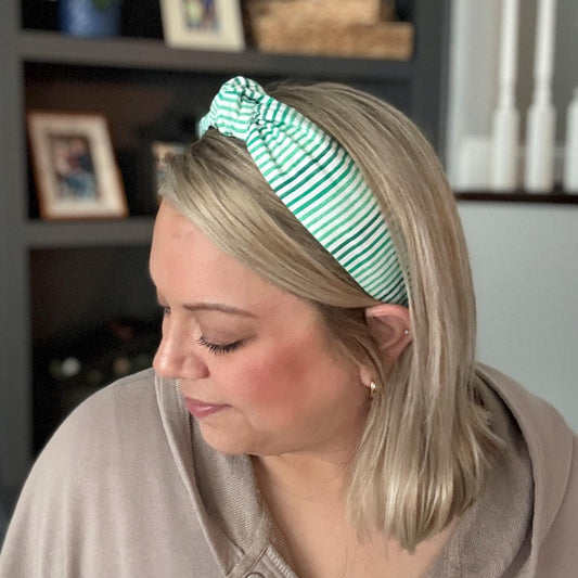 Green & White Stripe Headband
