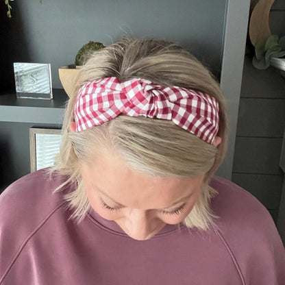 Burgundy and White Buffalo Check Headband
