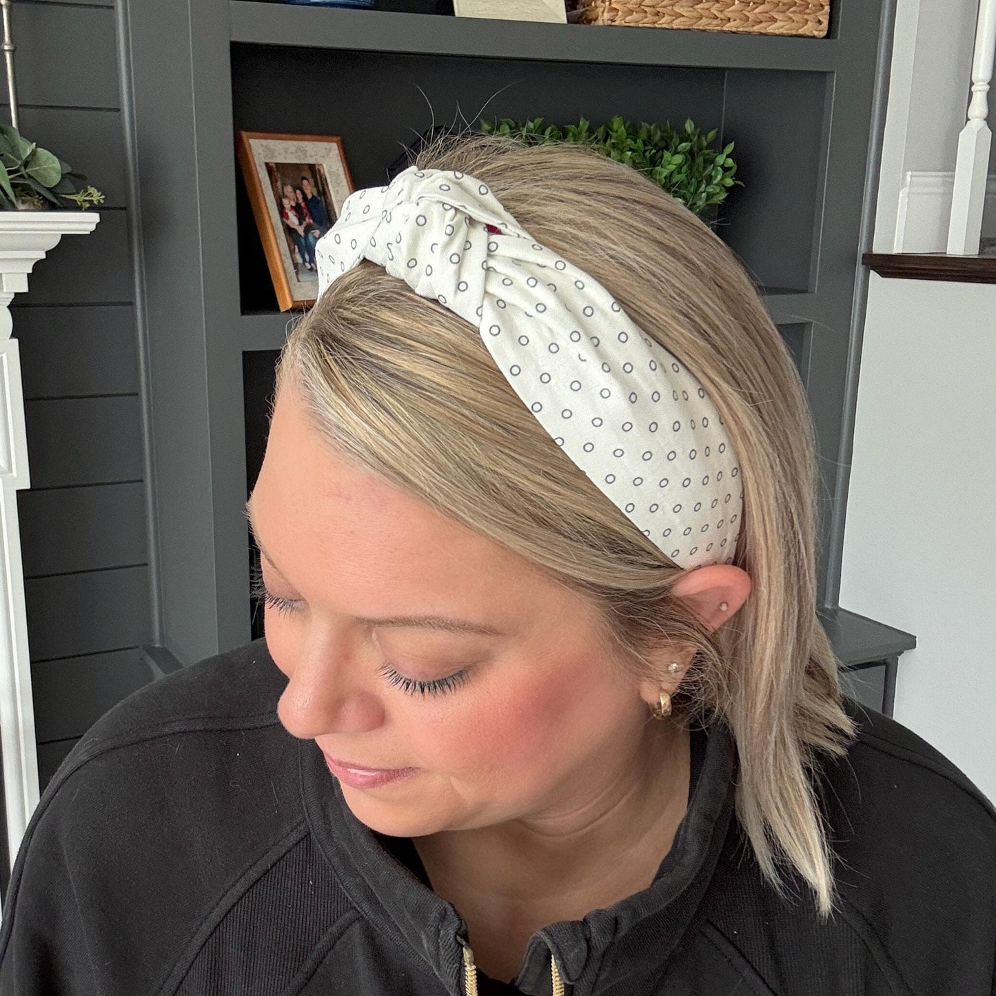 Cream and Navy Polka Dot Headband