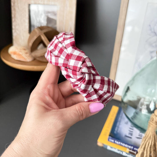 Burgundy and White Buffalo Check Headband