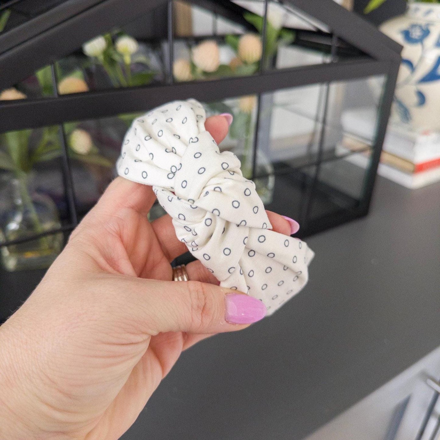 Cream and Navy Polka Dot Headband