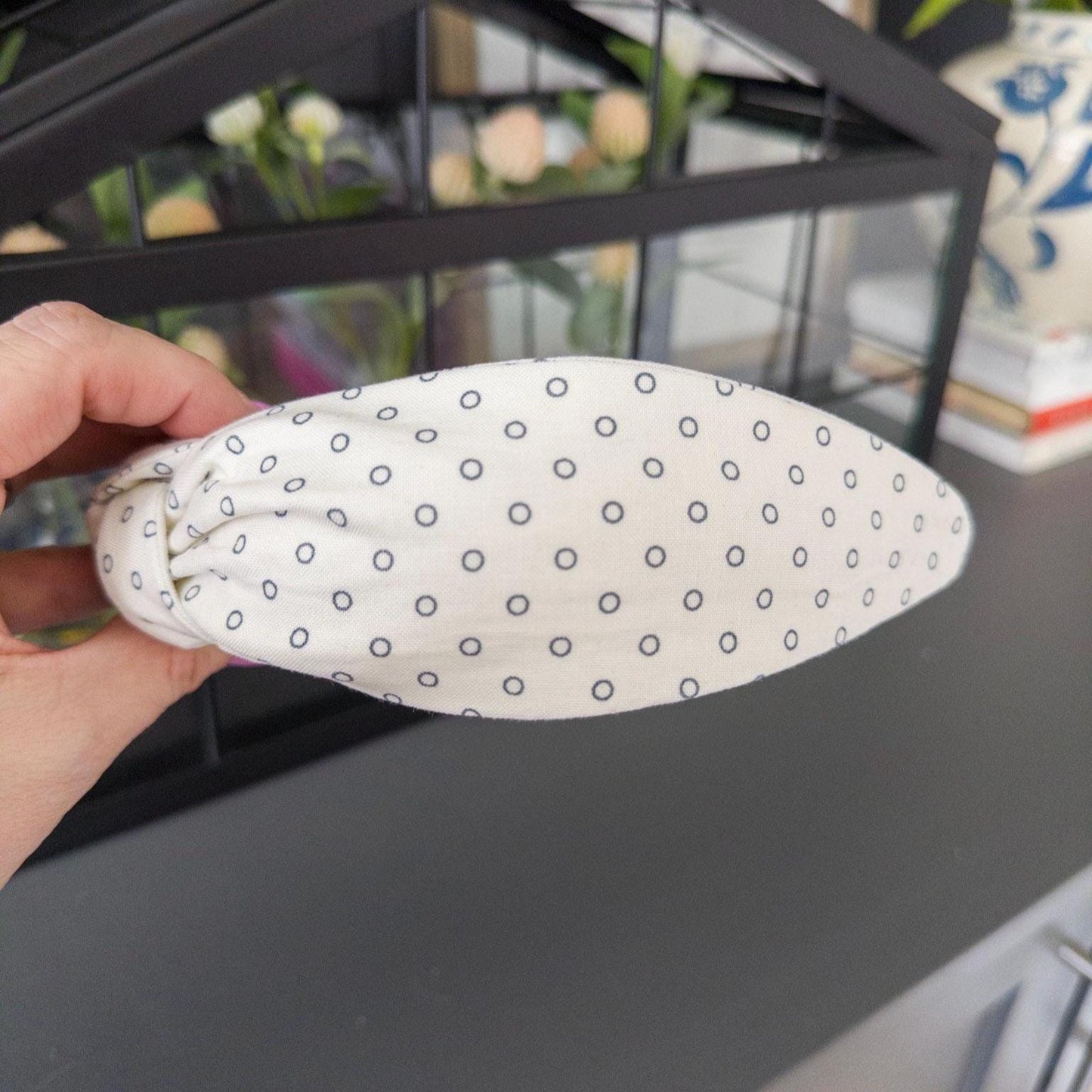 Cream and Navy Polka Dot Headband