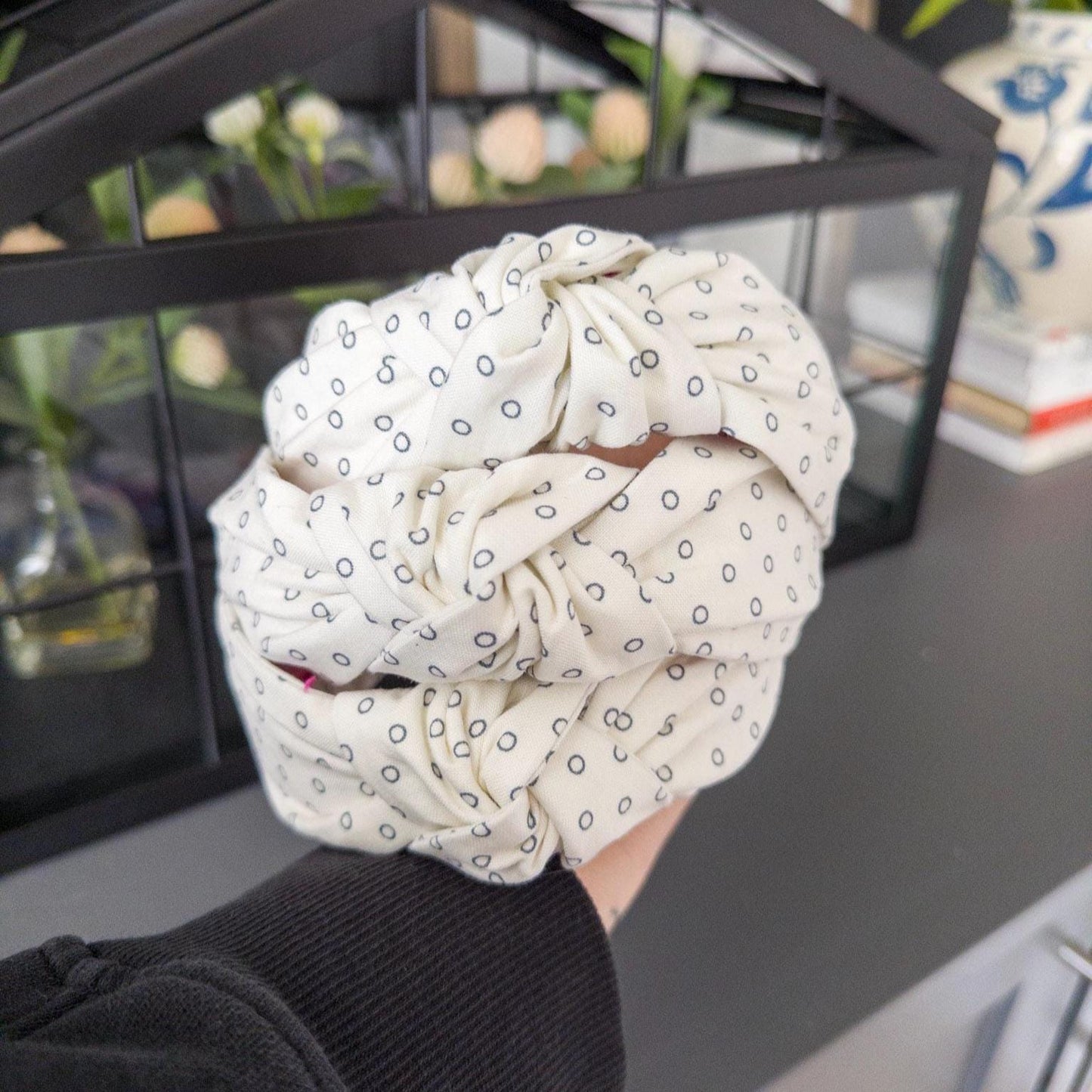 Cream and Navy Polka Dot Headband