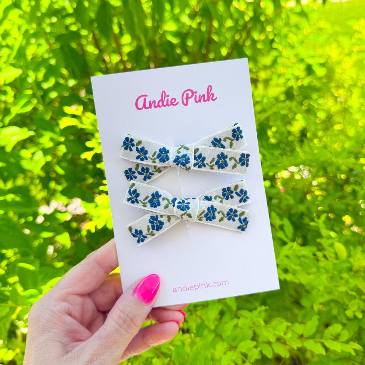 Blue Floral Hair Bows | Toddler Bows | Single Bow or Piggy Set