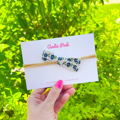 Blue Floral Hair Bows | Toddler Bows | Single Bow or Piggy Set