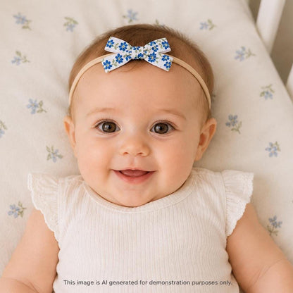 Blue Floral Hair Bows | Toddler Bows | Single Bow or Piggy Set