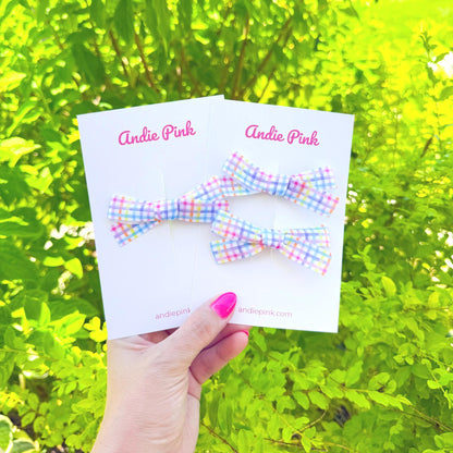 Bright Colorful Plaid Bows | Toddler Bows | Single Bow or Piggy Set