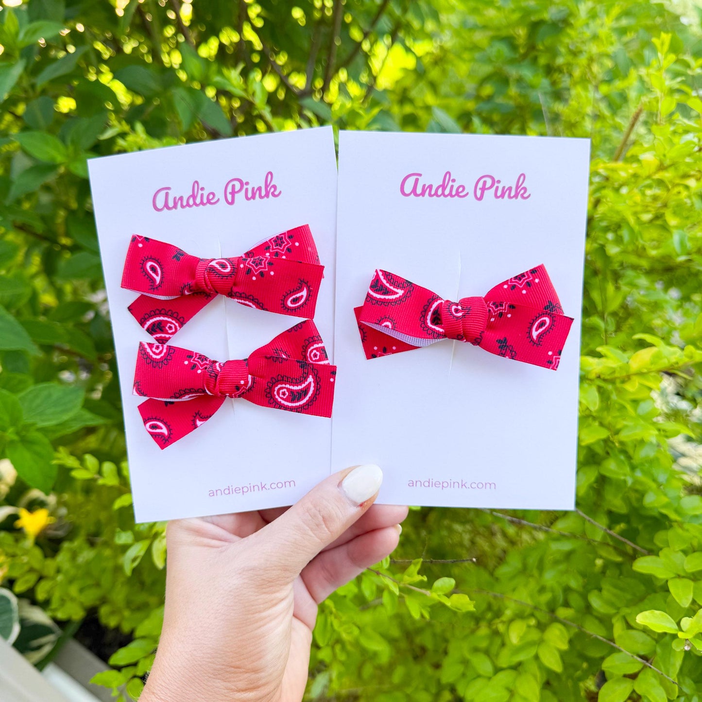 Red Bandana Theme Hair Bows | Toddler Bows | Single Bow or Piggy Set