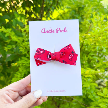 Red Bandana Theme Hair Bows | Toddler Bows | Single Bow or Piggy Set