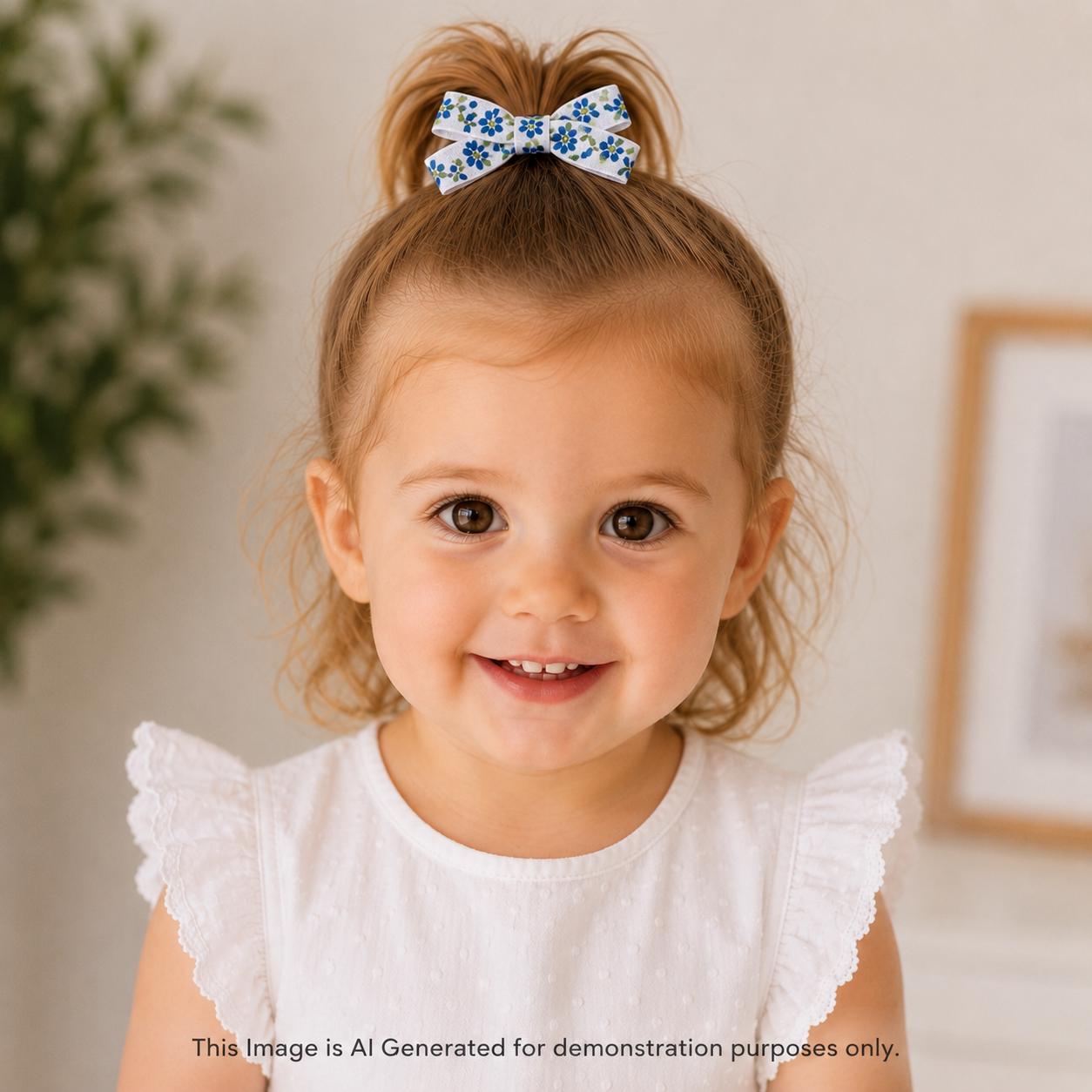 Blue Floral Hair Bows | Toddler Bows | Single Bow or Piggy Set