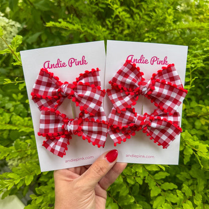 Red Gingham Hair Bow for Little Girls | 3 inches