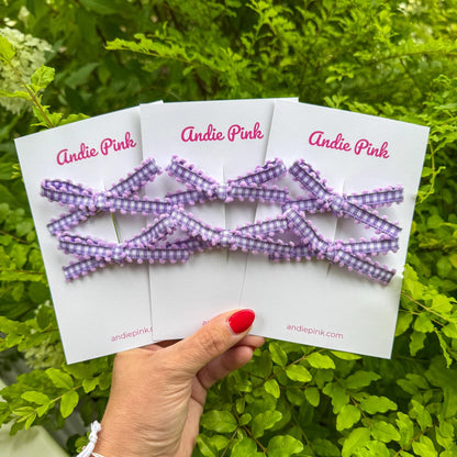 Purple and White Gingham Hair Bows for Little Girls | 3 inches