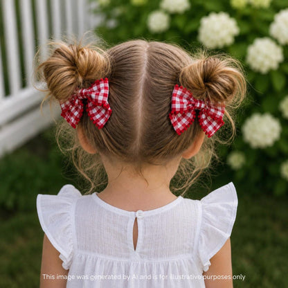 Red Gingham Hair Bow for Little Girls | 3 inches