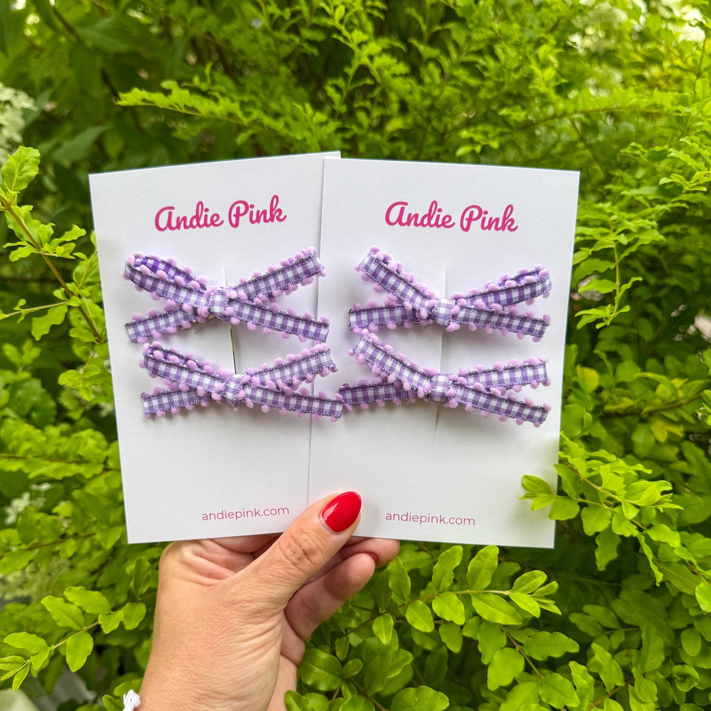 Purple and White Gingham Hair Bows for Little Girls | 3 inches