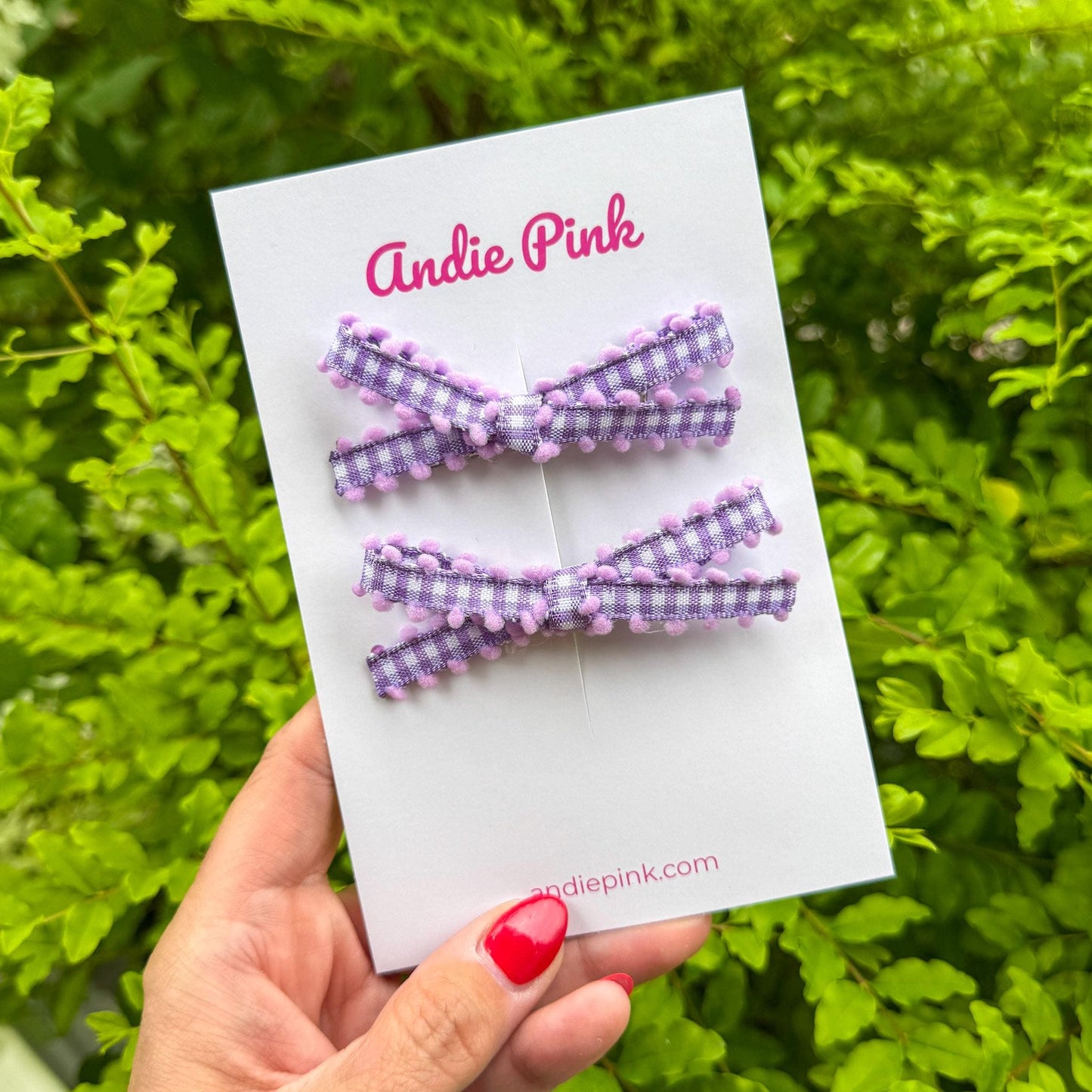 Purple and White Gingham Hair Bows for Little Girls | 3 inches