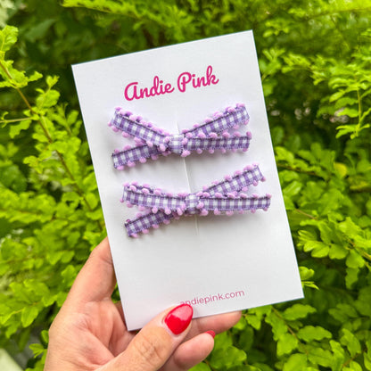 Purple and White Gingham Hair Bows for Little Girls | 3 inches