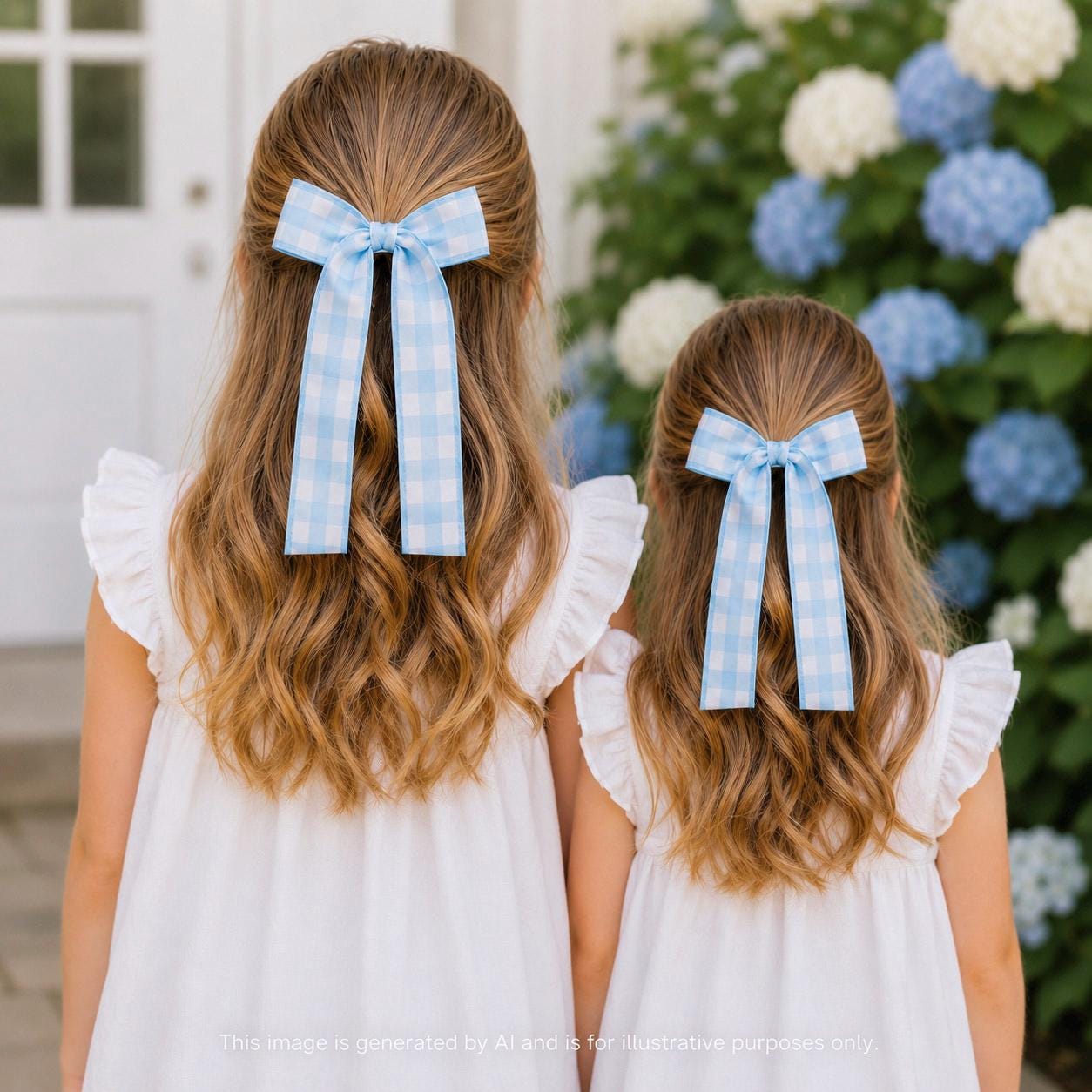 Long Blue and White Gingham Hair Bow | 5 inches