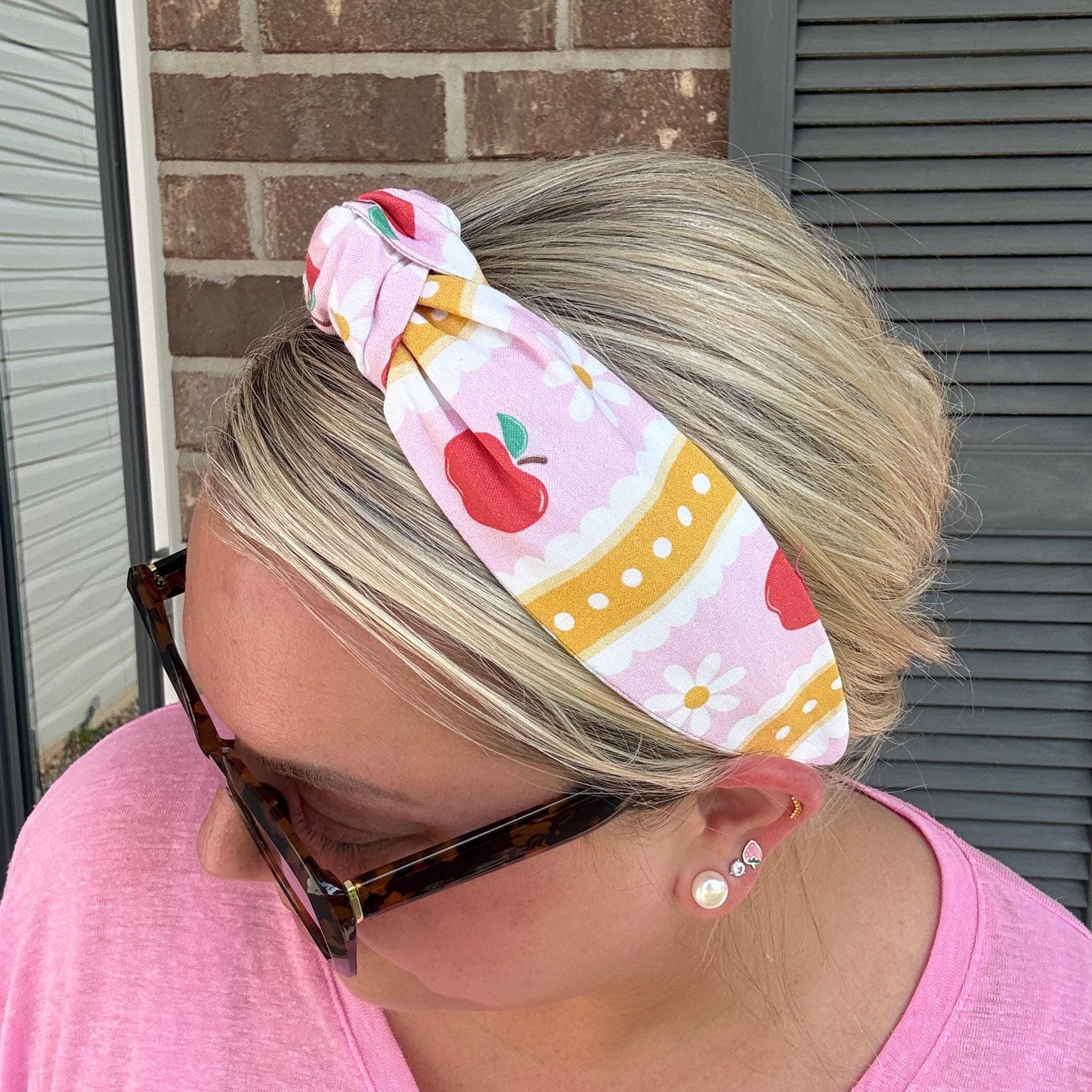 Pink Teacher School Theme Headband with Apples