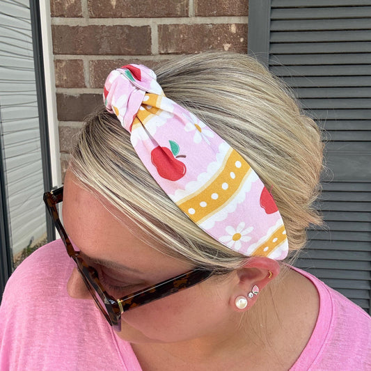 Pink Teacher School Theme Headband with Apples