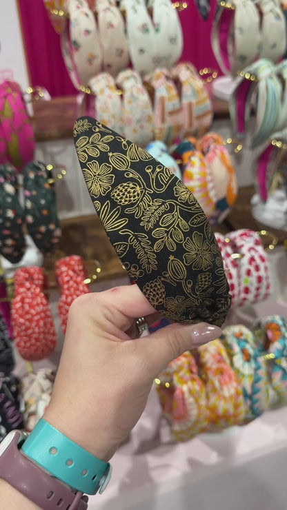 Black & Gold Floral Headband made with Rifle Paper Co. fabric